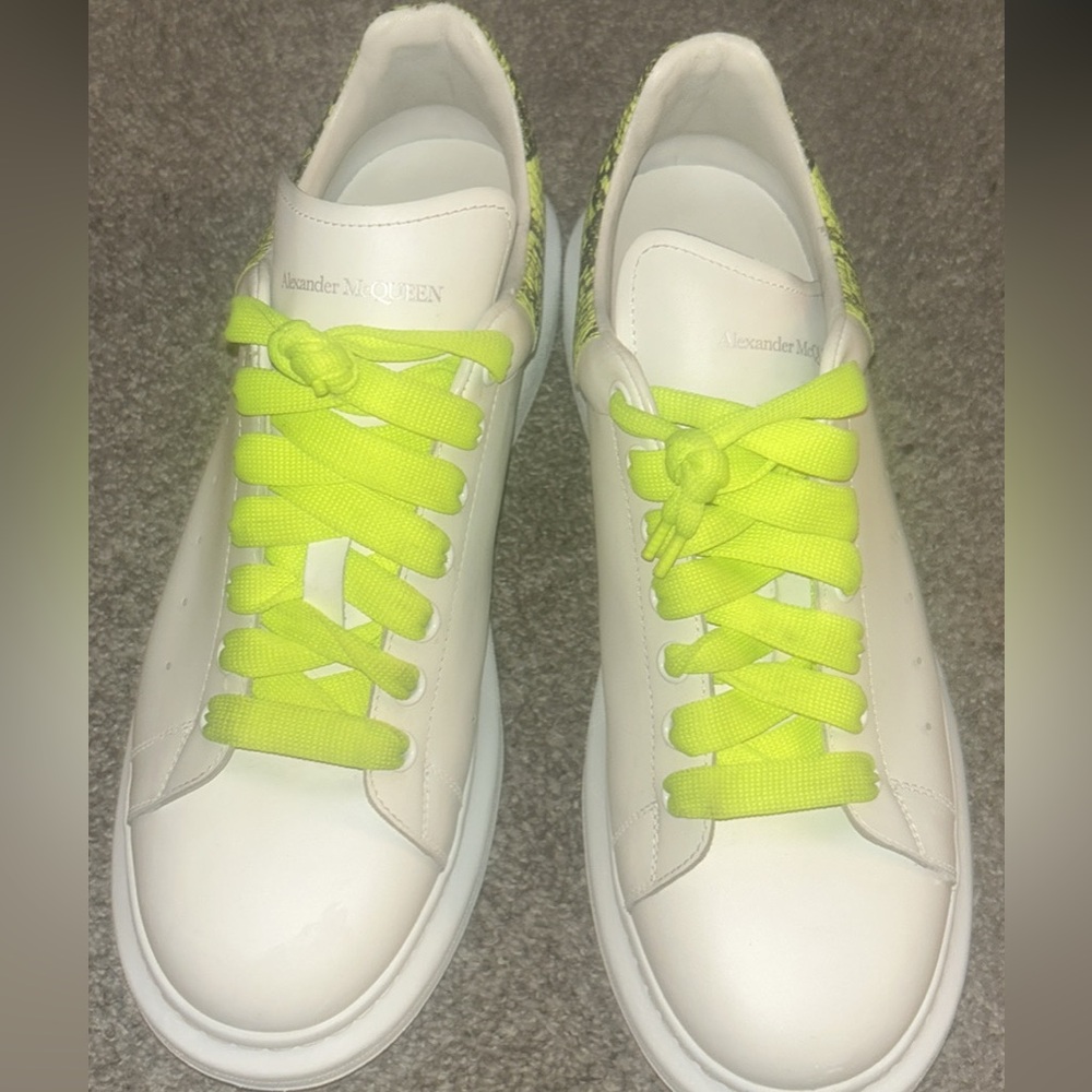 Alexander McQueen White Sneakers with Neon Yellow Laces